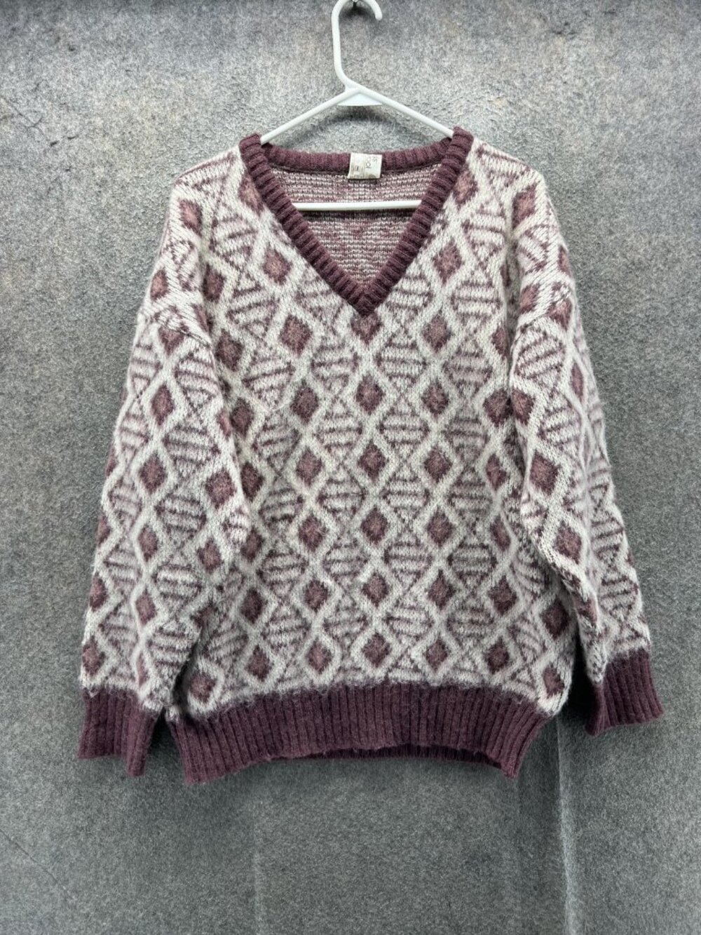 Alafoss Sweater Womens Large Purple Geometric Iceland Wool Chunky Knit Pullover
